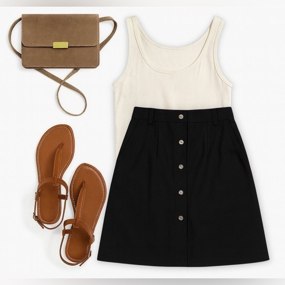 NWOT - Talbots Black A-line Skirt with Rhinestone Buttons - Size 14P - Picture 2 of 5